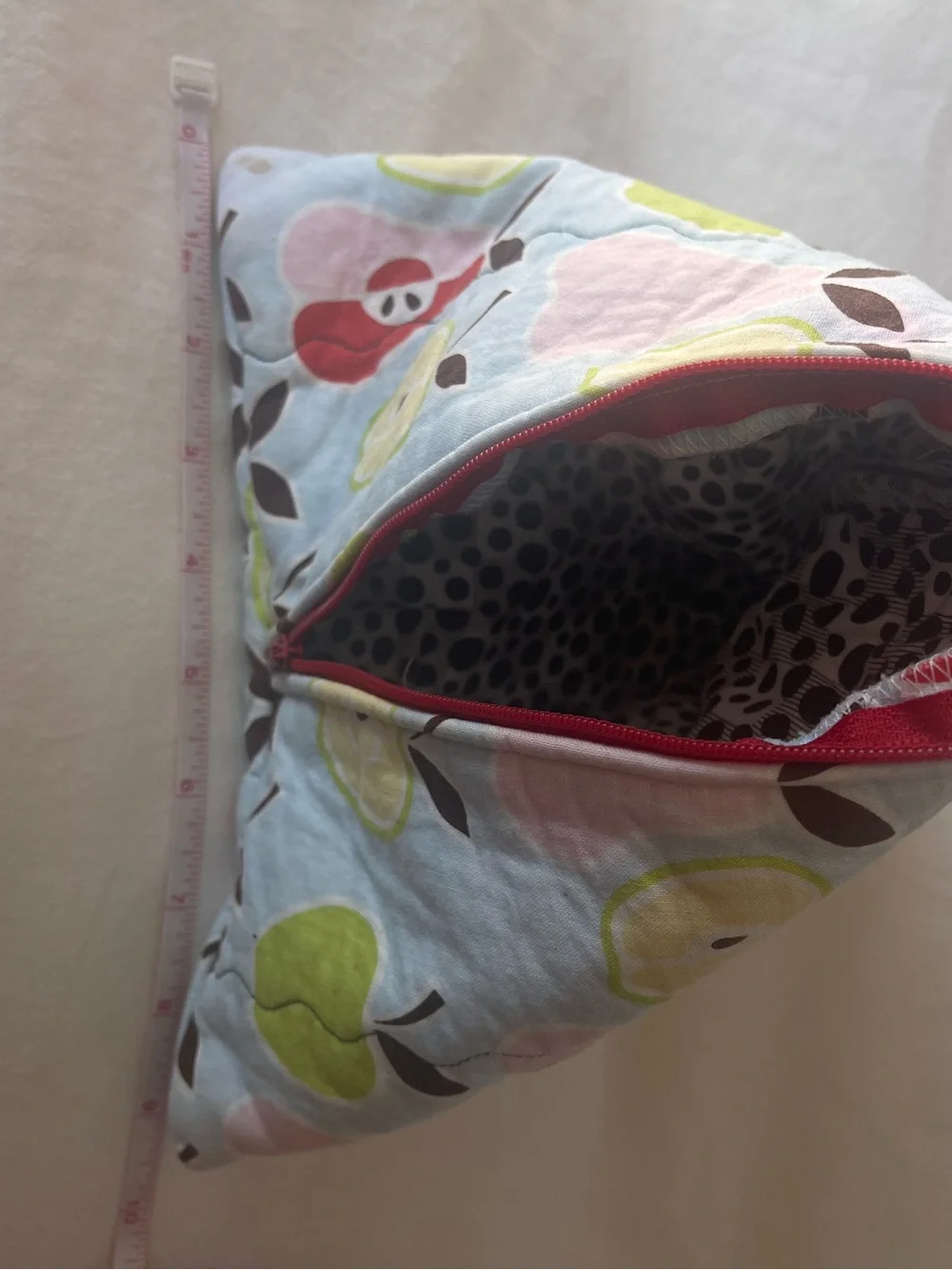 Cotton Apple Print Triangle Pouch - Pink & Green